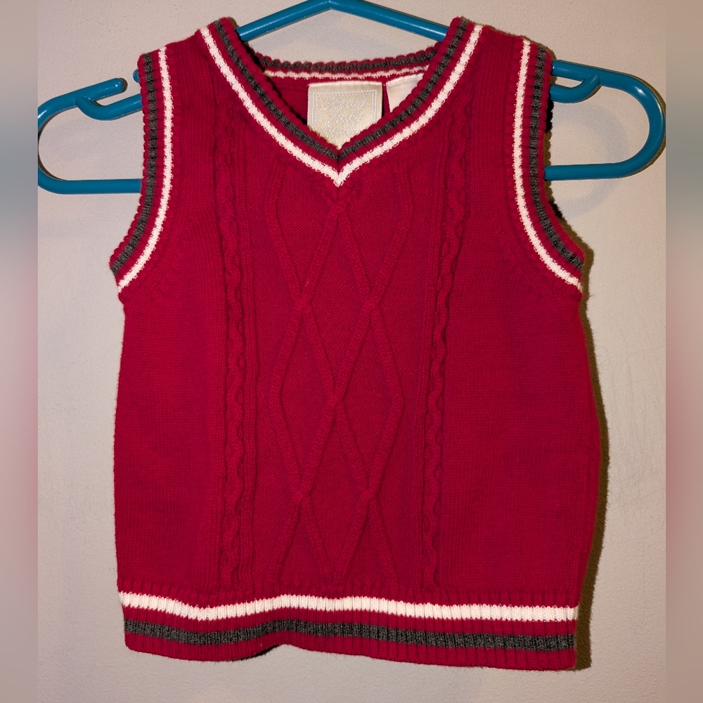 Koala Baby Boutique Red Cable Knit Baby Sweater Vest White Gray Trim 6 Months
